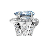 Silver Fancy Blue Pear Cut Diamond Halo Ring with Split Shank and Bezel Accents and Four-Prong Setting_11