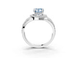 Silver Fancy Blue Pear Cut Diamond Halo Ring with Split Shank and Bezel Accents and Four-Prong Setting_9