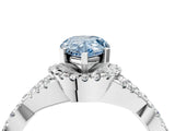 Silver Fancy Blue Pear Cut Diamond  Halo Twist Band Solitaire Prong Setting Ring_16