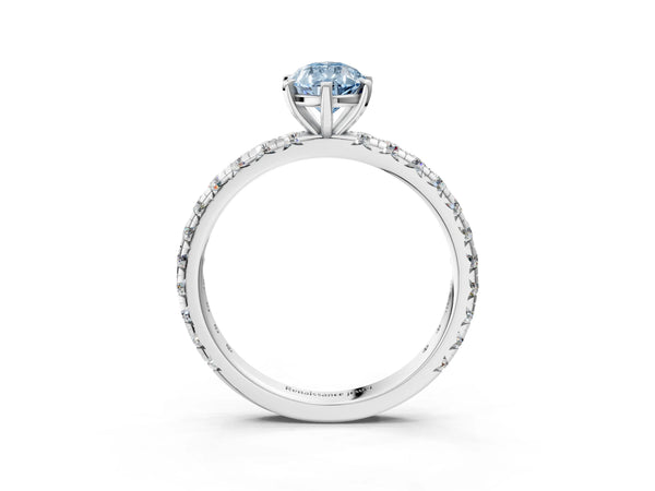 Sterling Silver Pear-Shaped Solitaire Engagement Ring Setting for Fancy Blue Center with Shared Prong Pave Band