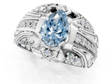 Silver Fancy Blue Pear Cut Diamond Pave Art Deco Split Shank Ring with Four-Prong Setting_7