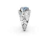 Silver Fancy Blue Pear Cut Diamond Pave Art Deco Split Shank Ring with Four-Prong Setting_8