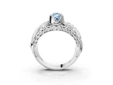 Silver Fancy Blue Pear Cut Diamond Pave Art Deco Split Shank Ring with Four-Prong Setting_9
