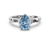 Silver Fancy Blue Pear  Cut Diamond Ring with Baguette Side Stones, Channel Set Band, and Four-Prong Setting_24