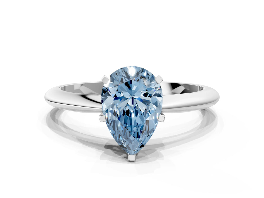 Silver Fancy Blue Pear Cut Diamond Solitaire Engagement Ring with Classic Band and Four-Prong Setting_12