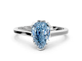 Silver Fancy Blue Pear Cut Diamond Solitaire Ring with Flower Prong Setting and Classic Band