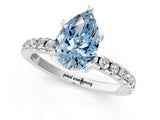 Silver Fancy Blue Pear Cut Diamond Solitaire Ring with Round  Pavé Band and Four-Prong Setting_49