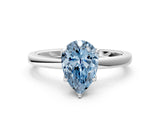 Silver Fancy Blue Pear Cut Diamond Solitaire Ring with Thin Band and Prong Setting
