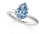Silver Fancy Blue Pear Cut Diamond Solitaire Ring with Thin Band and Prong Setting_1