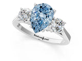Silver Fancy Blue Pear Cut Diamond Three-Stone Engagement Ring with Prong Setting and Pavé Band_85