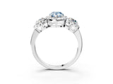 Silver Fancy Blue Pear Cut Diamond Three-Stone Halo Ring with Prong Setting and Pavé Accents_15