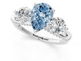 Silver Fancy Blue Pear Cut Diamond Three-Stone Ring with Prong Setting and Pavé Band_7