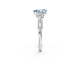 Silver Fancy Blue Pear Cut Diamond Three-Stone Ring with Prong Setting and Pavé Band_8