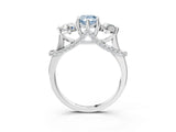 Silver Fancy Blue Pear Cut Diamond Three-Stone Ring with Prong Setting and Pavé Band_9