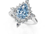 Silver Fancy Blue Pear Cut Halo Diamond Cluster Ring with Marquise and Round Stones on a White Gold Band with Prong Setting_1