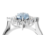Silver Fancy Blue Pear Cut Halo Diamond Cluster Ring with Marquise and Round Stones on a White Gold Band with Prong Setting_4
