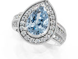 Silver Fancy Blue Pear Cut Halo Diamond Engagement Ring with Pave Split Shank and Four-Prong Setting_7