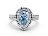 Silver Fancy Blue Pear Cut Halo Diamond Ring with Beaded Split Shank and Four-Prong Setting_6