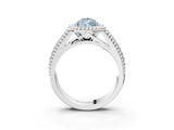 Silver Fancy Blue Pear Cut Halo Diamond Ring with Beaded Split Shank and Four-Prong Setting_9