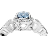 Silver Fancy Blue Pear Cut Halo Diamond Split Shank Engagement Ring with Four-Prong Setting_10