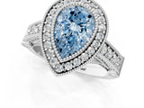 Silver Fancy Blue Pear Cut Halo Diamond Split Shank Pave Ring_7