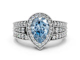 Silver Fancy Blue Pear Cut Halo Diamond Split Shank Ring with Prong Setting_6
