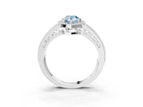 Silver Fancy Blue Pear Cut Halo Diamond Split Shank Ring with Prong Setting_9