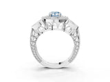 Silver Fancy Blue Pear Cut Halo Milgrain Diamond Engagement Ring with Leaf Band and Four-Prong Setting_15