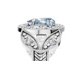 Silver Fancy Blue Pear Cut Halo Milgrain Diamond Engagement Ring with Leaf Band and Four-Prong Setting_17