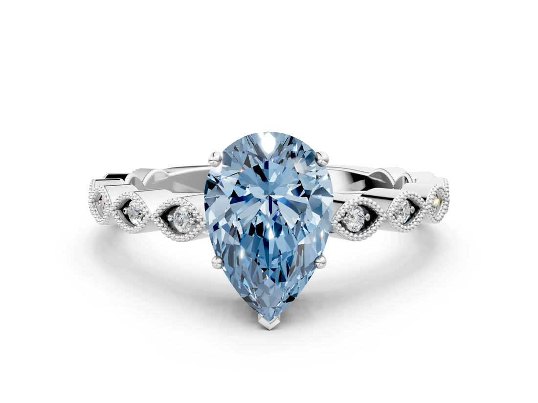 Silver Fancy Blue Pear Cut Solitaire Diamond Ring with Infinity Twist Band and Four-Prong Setting_6