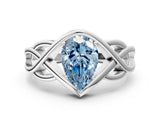 Silver Fancy Blue Pear Cut Solitaire Intertwined Band Prong Setting Ring_6