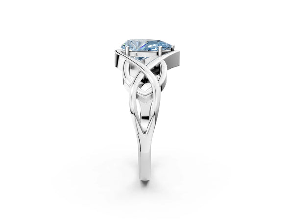 Sterling Silver Pear-Shaped Woven Solitaire Engagement Ring Setting for Fancy Blue Center