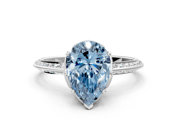 Sterling Silver Pear-Shaped Graduated Pave Engagement Ring Setting for Fancy Blue Center