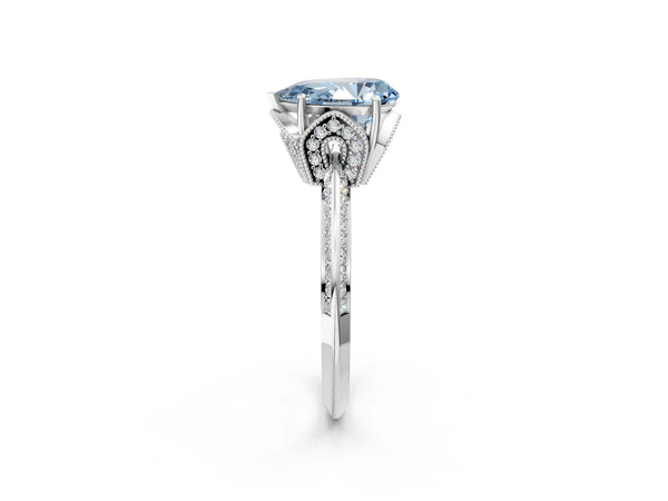 Sterling Silver Pear-Shaped Graduated Pave Engagement Ring Setting for Fancy Blue Center