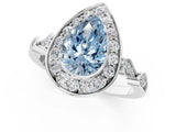 Silver Fancy Blue Pear  Halo Diamond Engagement Ring with Twisted Band and Four-Prong Setting 2