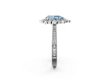 Silver Fancy Blue Pear  Halo Milgrain Pave Diamond Ring with Four-Prong Setting 4