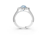 Silver Fancy Blue Pear  Halo Milgrain Pave Diamond Ring with Four-Prong Setting 5