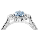Silver Fancy Blue Pear  Halo Milgrain Pave Diamond Ring with Four-Prong Setting