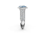 Silver Fancy Blue Pear  Halo Round Diamond Pave Band with Prong Setting 2