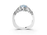 Silver Fancy Blue Pear  Solitaire Diamond Engagement Ring with Pave Band and Four-Prong Setting 3