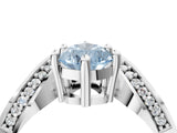 Silver Fancy Blue Pear  Solitaire Diamond Engagement Ring with Pave Band and Four-Prong Setting 4