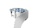 Silver Fancy Blue Pear  Solitaire Diamond Engagement Ring with Pave Band and Four-Prong Setting 5