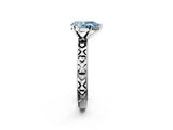 Silver Fancy Blue Pear  Solitaire Diamond Engagement Ring with XO Engraved Band and Four-Prong Setting 3