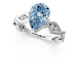 Silver Fancy Blue Pear  Solitaire Twist Band with Leaf Prong Setting 2