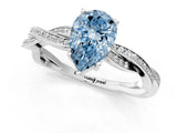 Silver Fancy Blue Pear  Solitaire Twisted Pave Diamond Ring with Four-Prong Setting_1