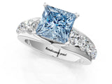 Silver Fancy Blue Princess  Brilliant Solitaire with Side Stones on a Pave Band and Four-Prong Setting_13
