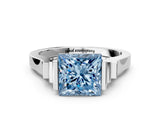 Silver Fancy Blue Princess Cut Brilliant Solitaire Diamond Ring with Channel Set Band and Bar Prong Setting_30
