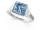 Silver Fancy Blue Princess Cut Brilliant Solitaire Diamond Ring with Channel Set Band and Bar Prong Setting_31