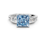 Silver Fancy Blue Princess Cut Brilliant Three-Stone Pave Band with Four-Prong Setting_6