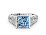 Silver Fancy Blue Princess Cut Cut Diamond Channel Set Pave Band with Tension Prong Setting_6
